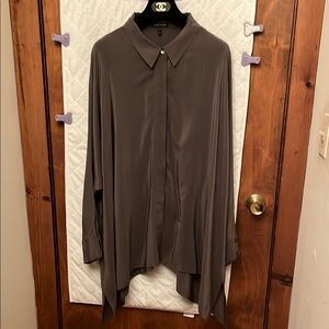 Eileen Fisher Grey Silk Button Up Top